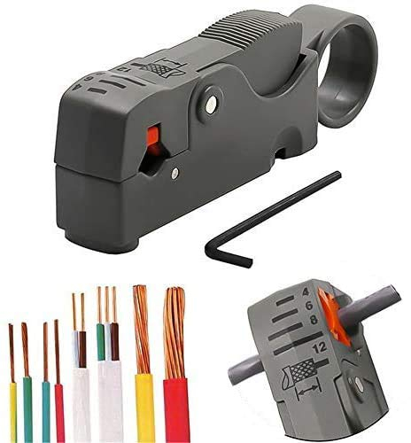 Pelador de cables coaxiales giratorio, pelacables coaxiales, herramienta pelacables coaxiales, pelacables redondos, kit de crimpadora cortadora ajustable para plano/redondo Rg58/59/62/6/3C2V/4C/5C