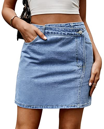 FEOYA Jupe Jean Courte Femme Jupe Demin Casual Trapèze Taille Haute Décontractés Printemps Eté B1 S