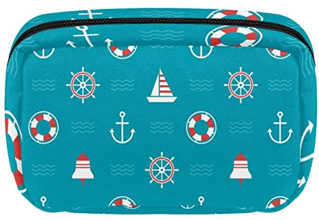 Nautical Anchor Lifebuoy Compass Blue Travel Personalized Makeup Bag Cosmetic Bag Toiletry Bag for Women and Girls