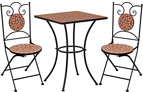 XIAOGUANG 3-TLG. Bistro-Set, Bistrotisch Mit 2 Stühlen, Gartenset Tisch Und Stühle, Balkontisch Klein, Bistroset, Mosaik Keramik Terrakotta