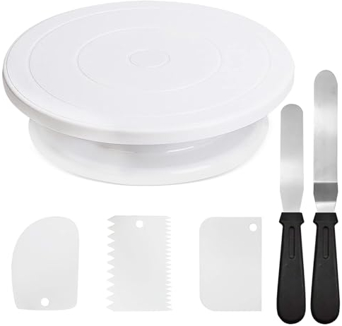 MeYuxg Plato Giratorio para Tartas, Base Giratoria Tartas 2 Raspadores per Torte e 3 Espátulas para Repostería, Adecuado para Principiantes y Profesionales