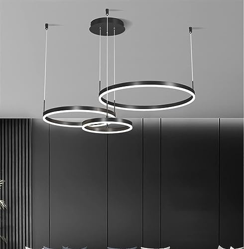 MyLjp LED Pendelleuchte Esszimmerlampe Metall Ring Hängelampe Höhenverstellbar Wohnzimmerlampe Kronleuchter Dimmbar Hängeleuchte Runde Treppenhaus Pendellampe Acryl Deckenleuchte(40+60+80CM)