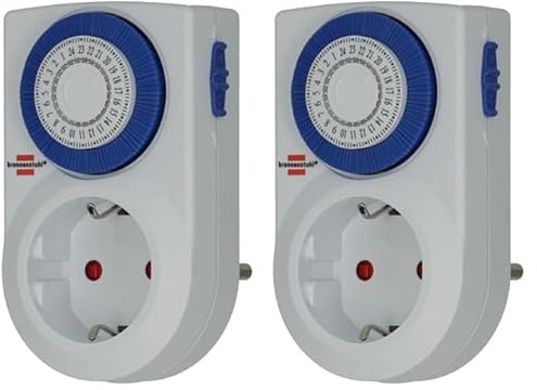 Brennenstuhl Zeitschaltuhr MMZ 20, mechanische Timer-Steckdose (Tages-Zeitschaltuhr, mit erhöhtem Berührungsschutz, für den Innenbereich) weiß (Packung mit 2)