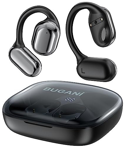 BUGANI Open Wireless Earbuds, Bluetooth 5.4 Earphones,16.2mm Large Driver, 30H Playtime, Portable Earphones, IPX5 Waterproof Sport Headphones for Outdoor