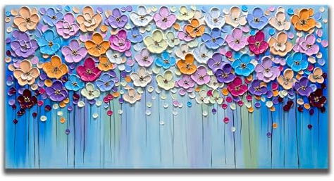Yika Art 3D Paintings, Modern Abstract Oil Painting Hand Painted On Canvas Abstract Artwork Picture Wall Decoration for living room - Gorgeous Flowers Wall Art-24X48 Inch