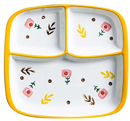 Plateau de service, assiettes divisées, assiettes carrées de contrôle des portions, assiettes divisées for adultes, assiette de contrôle des portions en céramique for perte de poids, rouge, 3 comparti