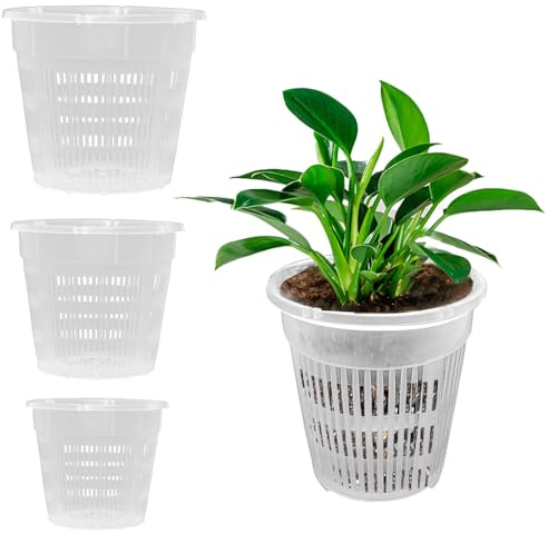 ALI2 Orchideentöpfe 9 Stück Transparenter Kunststoff-Blumentopf, Kalibern 110 mm, 140 mm en 160 mm je 3 Stück, Kunststoff Atmungsaktiv Orchideentopf für Drinnen und Draußen, mit Schlitzen