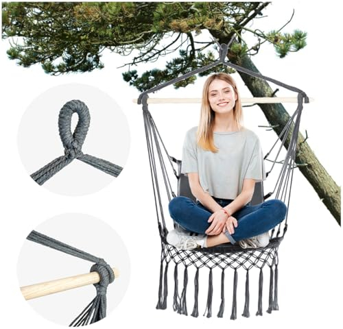 ZOLTA Hängesessel 200x140cm - Indoor- und Outdoor - Hängeschaukel - Gartenzubehör - Camping Zubehör - Hängender Schaukelstuhl - Häng Hängematte - Hammock für Kinder und Erwachsene - Grau