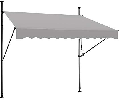 FIVMEN Klemmmarkise 200 cm Breit Balkon Markise Ohne Bohren Balkonmarkise mit Handkurbel Höhenverstellbar Sonnenschutz Wetterfest, 200x120 cm Hellgrau