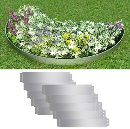 LAPOOH Rasenkanten 10 STK Beetumrandungen, Beeteinfassung, Grabumrandung, Zaun Garten, Beetzaun, Beetabgrenzung, Verzinkter Stahl 100 x 20 cm