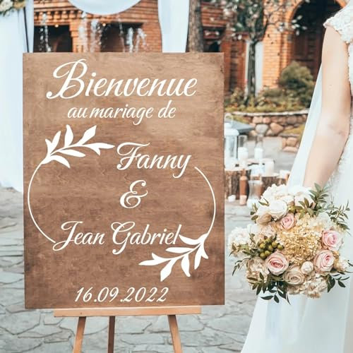 Stickers Personnalisée For Panneau De Bienvenue， Panneau De Bienvenue Mariage， Signe De Bienvenue De Mariage Rustique, Signalisation De Réception Dorée Boho , Cadeau For Le Couple，mariée(F style)