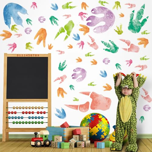 Runtoo Dinosaurie fotavtryck klistermärken för golv boho dinosaurie fötter spår väggdekaler för baby barnkammare pojkar sovrum födelsedagsfest heminredning
