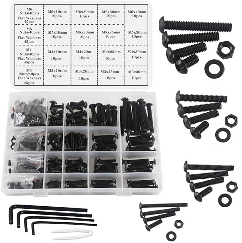 huruirui Bulloni e Dadi a Testa Cilindrica Nere, set di Viti a Esagono Incassato, set Assortito di Dadi e Viti M3 M4 M5 M6, kit di Chiusura per Vitis Esagonali con Filettatura da 500pezzi