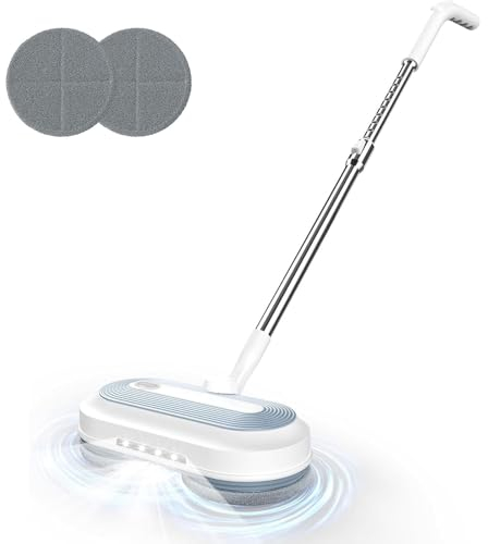 DISHENGZHEN Trapeador eléctrico inalámbrico, Limpiador de Pisos con Faro LED y rociador de Agua, Potente trapeador Giratorio con Tanque de Agua de 200 ml, para Pisos laminados de baldosas de Madera