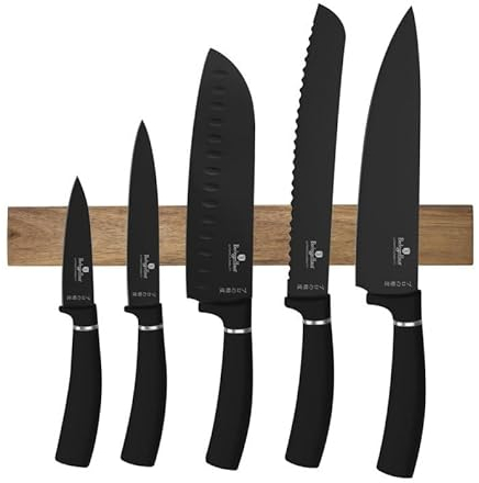 Berlinger Haus Juego de cuchillos con bloque magnético de madera, 6 piezas, colección Matte Black | Elegante y de alta calidad