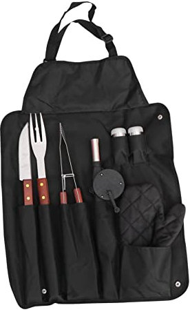 Gogogmee Utensili Per Barbecue in Acciaio Inossidabile Grembiule Per Barbecue Guanto Per Grigliate All Aperto Manici in Legno