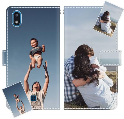 JGOYGYI Personalisierte Leder Handyhülle kompatibel mit LG K20,Individuelle Eigenem Foto Bild Text Bildern Foldable Flip Klapphüllen Case hülle+Handykette
