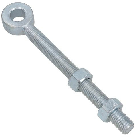 Bisagra de perno de ojo largo para puerta oscilante + tuercas ajustables chapadas en zinc, 20 x 150 mm, 1 unidad