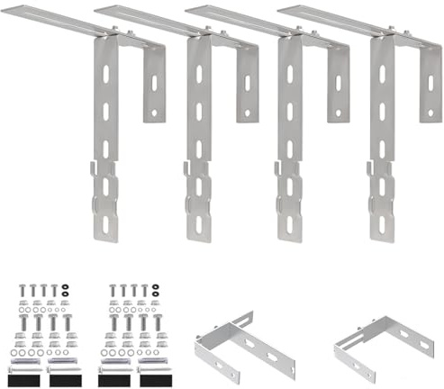 6-25cm 4er Set Verstellbare Solarpanel Halterung mit Haken für Balkon - Passend für Balkongeländer, Edelstahl Solarpanel Montagekit