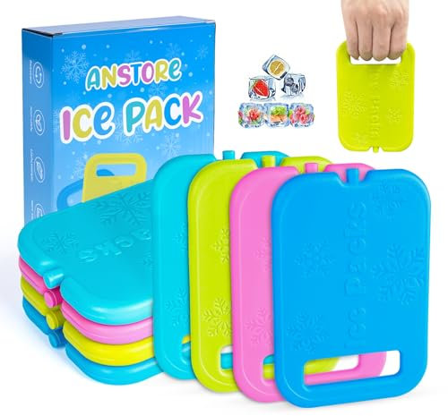 Anstore Kühlakkus Bunt 200ml, 8 Stück Kühlakku für Lunch Tragegriff & Extra Dünn & Lange Kühlleistung, 16x11x1.5cm Ice Packs Kühlelemente für Kühltasche oder Kühlbox, Rosa, Dunkelblau, Blau, Grasgrün