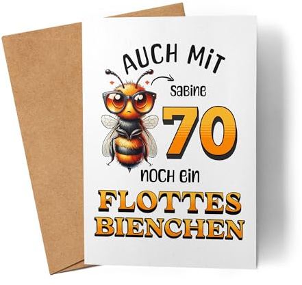 Kiddle-Design Personalisierte Geburtstagskarte 70. Geburtstag - Flottes Bienchen ist 70-70ter Geburtstag Lustige Karte Frau Frauen - Faltkarte inkl. Umschlag