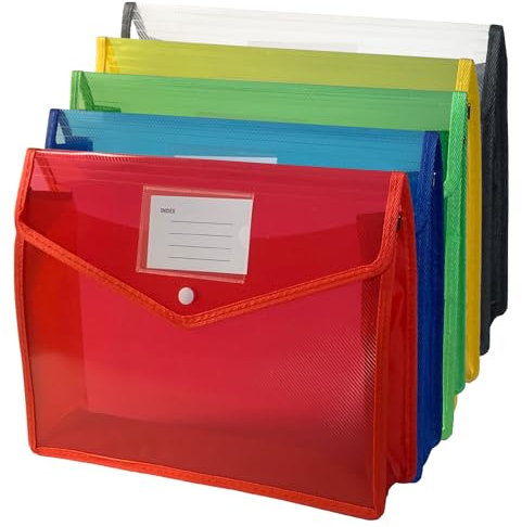 ZACHMEST Dokumentenmappe, 5 PCS Dokumententasche A4 Dokumentenmappe Kunststoff wasserdicht Projekt erweiterbar Ordner Organizer mit Etiketten und Snap-Verschluss