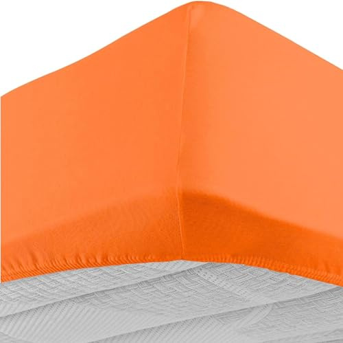 Corredocasa Lenzuolo 100% Cotone sotto con Angoli Elasticizzato Disponibile in Diverse Colorazioni e Misure Materasso di Altezza 25 cm (Arancione, Matrimoniale 180x200)