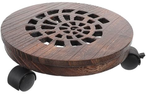 Angoily Support pour Pot de Fleurs Rond en Bois Épais avec roulettes