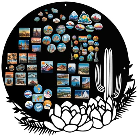 Anwicar Lavagna Magnetica - Bacheca magnetica con motivo cactus - Ideale per magneti e appunti - Lavagna scrivibile - incl. kit di montaggio - 50x50 cm - Nero