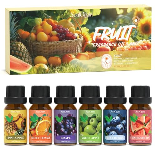 SoulOrigin Frucht Duft Öle Set, Duft Öl Set für Öl Diffusoren, Duftöle für Seife Kerze Herstellung 6x10ml - Ananas, Süße Orange, Traube, grüner Apfel, Blaubeere und Wassermelone