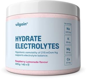 Vilgain Elektrolyte Pulver (320 g) Raspberry Lemonade – Hypotonisches Elektrolytgetränk Mit Magnesium, Kalium & Natrium, Veganes Hydration Getränkepulver Für Sport, Fitness & Alltag