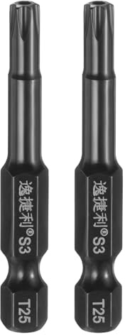 sourcing map 2pcs T25 Sicurezza Torx Testa Cacciavite Bit 1/4 Hex Shank 2 (50mm) Lungo Magnetico Tamper Proof 6 Point Star Screw Driver Drill Bit S3 Acciaio Specchio Lucido Strumento Elettrico con