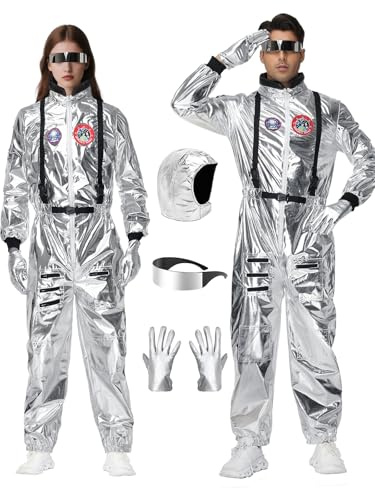 Candyhouse Disfraz de Astronauta para Adulto - Traje Espacial Plateado para Halloween con Casco Espacial, Guantes y Gafas (L)