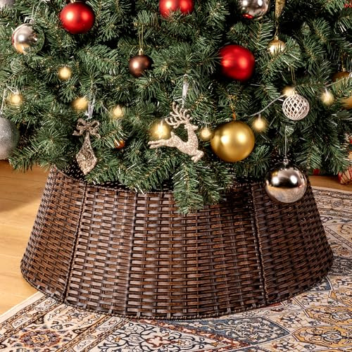 GRANNY SAYS Weihnachtsbaumrock, Tannenbaum Rock aus Plastik-Weidenrute, Weihnachtsbaum Ständer Decke, Weihnachtsbaumständerhülle, Christbaumständer Korb, Christbaum Ständer Kragen, Ø 83 cm, Braun