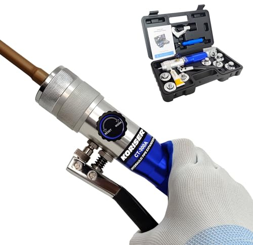 KORISER Hydraulic Copper Tube Expander Compact Swaging Tool Kit with Tube Cutter, Deburring Tool and 7 Expander Heads for 3/8 to 1-1/8 Inches Copper Pipes HVAC Expander Tools (3/8“~1-1/8”), CT-300A