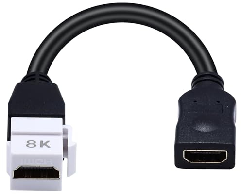 Poyiccot Cavo a spirale con jack Keystone 8K, 48 Gbps HDMI 2.1 Keystone, cavo a spirale femmina a femmina, connettore a scatto per piastra da parete bianca 8K, 4K a 60Hz, 20,3 cm