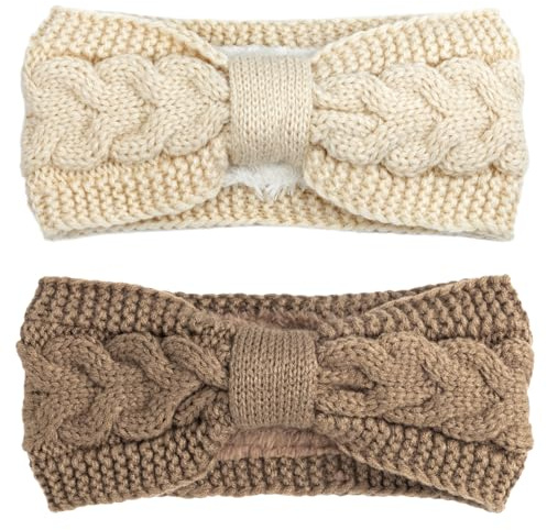 DRESHOW Femmes Chaud Tricoté Bandeau Hiver Oreille Plus Chaud Crochet Tête Enveloppe épais Polaire Doublure Cheveux Bandes pour Femme