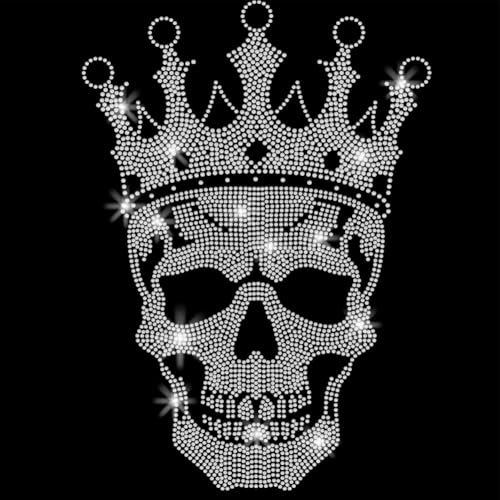 SUPERDANT Strass Transfer zum Aufbügeln Mit Krone Und Totenkopf Zum Aufbügeln Weißer Totenkopf Wärmeübertragungsaufkleber Strass Aufnäher Für T Shirts Kleidung Tragetaschen DIY Geschenke