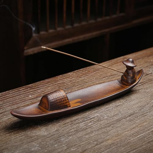 Ceramic Incense Holder, Fishing Boat Design Incense Burner with Two Holes for Meditation, Yoga, Relaxation, Home and Office Decor, 25.6 * 4.5 * 6 Cm