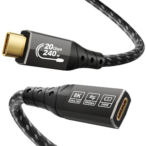 ZIKNYDO Prolunga USB C 2 metri,(USB C 3.2 Gen 2x2, PD3.1 240W 48V/5A), Video 8K@30Hz, 4K@60Hz/ 144Hz Cavo Prolunga type C per Thunderbolt 4, iPhone 16, MacBook, caricabatterie MagSafe, SSD, Switch