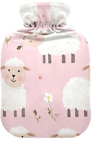 Wärmflasche Cartoon Schaf Rosa mit weichem Bezug, 2L warme Kompresse für Bauchwärmer, Bauchwärmer, Bauchwärmer