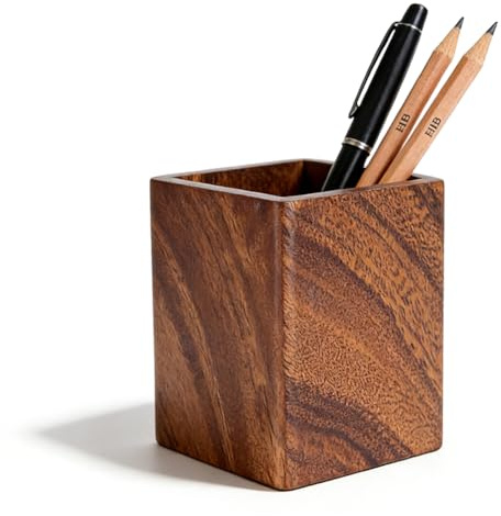 Fouvin Pot à crayons en bois de noyer - Fait à la main - En bois massif - Pour papeterie, pinceaux de maquillage, bureaux, bureaux (marron)
