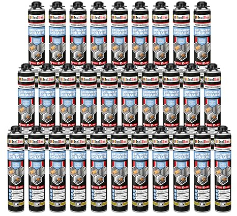 Isolbau - Brunnenschaum 1K Bauschaum Wasserdicht Aussen und Innen - Montageschaum 30 x 750 ml - PU-Schaum - Pistolenschaum Dämmschaum Isolierschaum