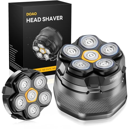 DOAO Rasoirs de tête pour homme avec tête de rechange, lames flottantes magnétiques 6D, rasage lisse en 3 minutes, rechargeable par USB-C, 180 minutes d'autonomie, humide et sec, facile à nettoyer