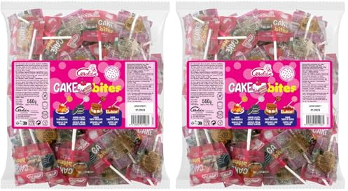 Caramelos Cerdán - Piruletas | Cake Bites -Sabores Tartas | Caramelo Duro con Palo Sin Gluten ni Alérgenos | Ideal para Fiestas, Eventos y Cumpleaños | Bolsa de 100 Unidades Aprox. (Paquete de 2)