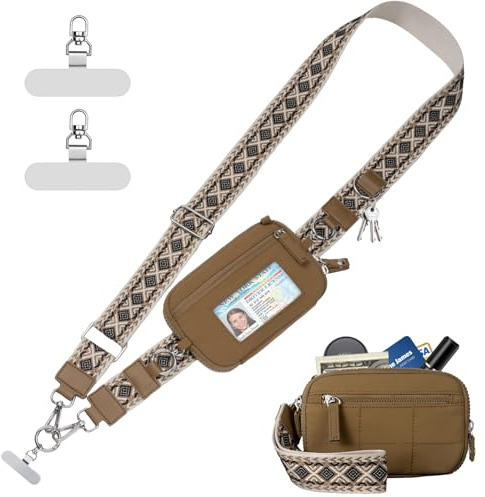 BellaBlend Clip and Go phone strap with wallet, crossbody phone lanyard with anti-theft zip pocket, detachable