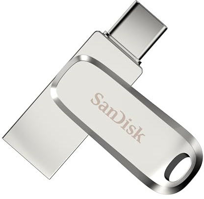 SANDISK Ultra Dual Drive Luxe 2 TB (USB Type-C & Type-A-Laufwerk, Smartphone Speicher, Mobiler Speicher, USB 3.2 Gen 1, drehbares Design, 400 MB/s Lesen, SANDISK App) Silber