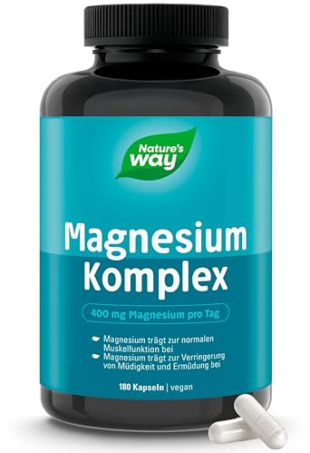 Magnesium Complex Kapseln | 400 mg Magnesiumkomplex hochdosiert mit Magnesium Bisglycinat Magnesiummalat Magnesiumascorbat Magnesiumcitrat und Magnesiumoxid | vegan | 180 Stk für 90 Tage