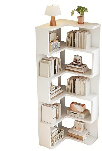 JFOZDM 5 Etagen Eckregal Stehend, Bücherregal Holz, Eckschrank Wohnzimmer, Bücherregal Ecke, Platz Sparen/Präsentation, für Arbeitszimmer, Schlafzimmer, Büro, Holzfarbe