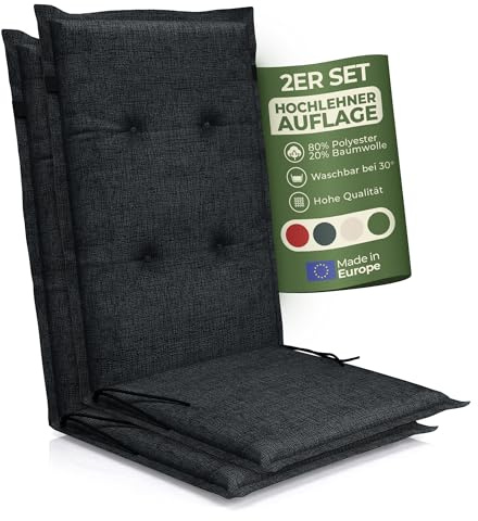 Petsation Florence Hochlehner Auflage – Gartenstuhlauflage Hochlehner mit Schaumstoff Polster, Outdoor Kissen & Stuhlkissen für Gartenstuhl, Sitzkissen Stuhl & Sitzkissen Bank, Outdoor (2, anthrazit)
